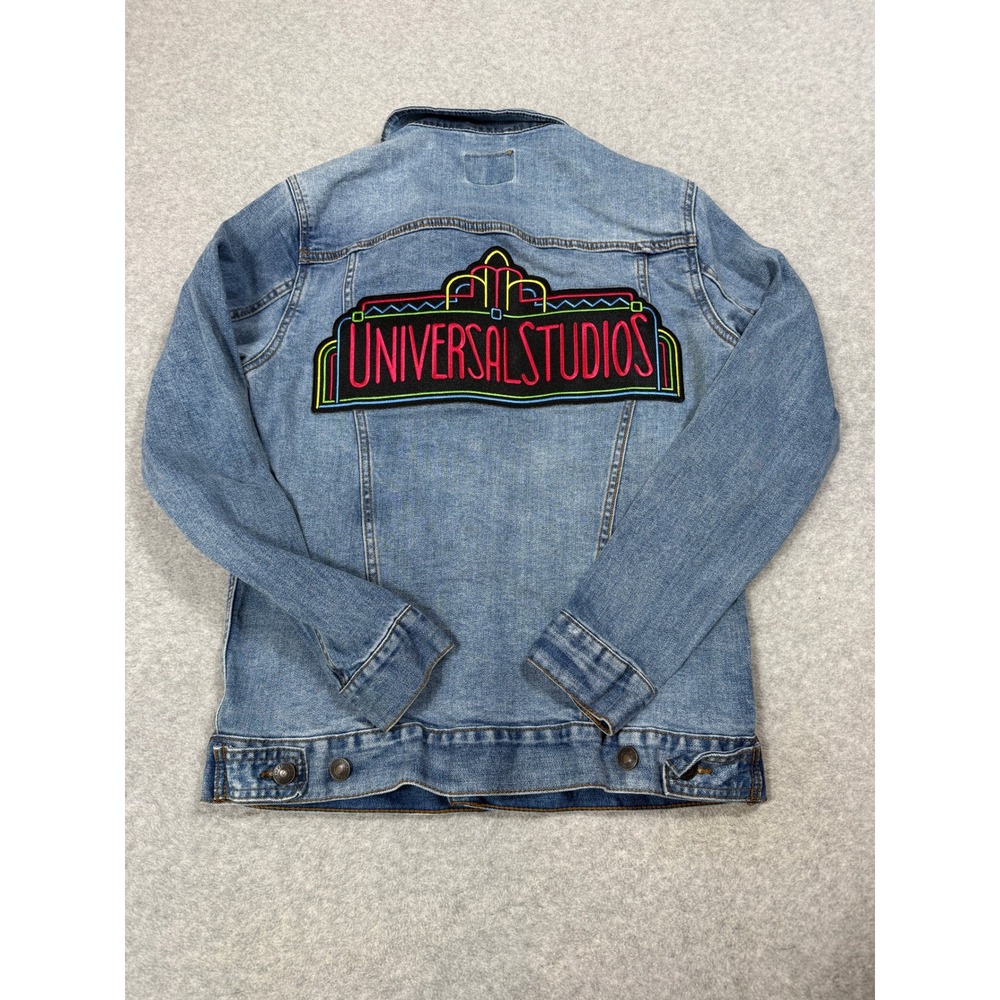 Universal Studios Denim Jacket Light Wash Neon Logo Patch Blue Trucker Small